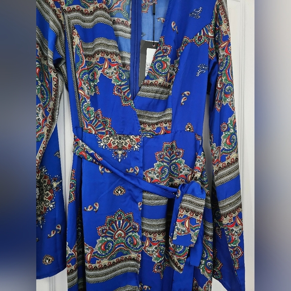 Cobalt Print Satin Kimono Maxi Dress - Picture 8 of 11